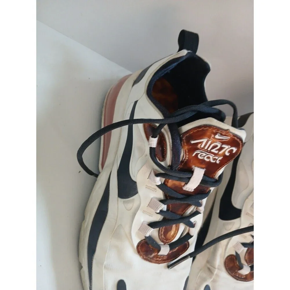 Nike Air Max 270 React Men’s Sneakers White Black Brown Size 8 Athletic Shoes